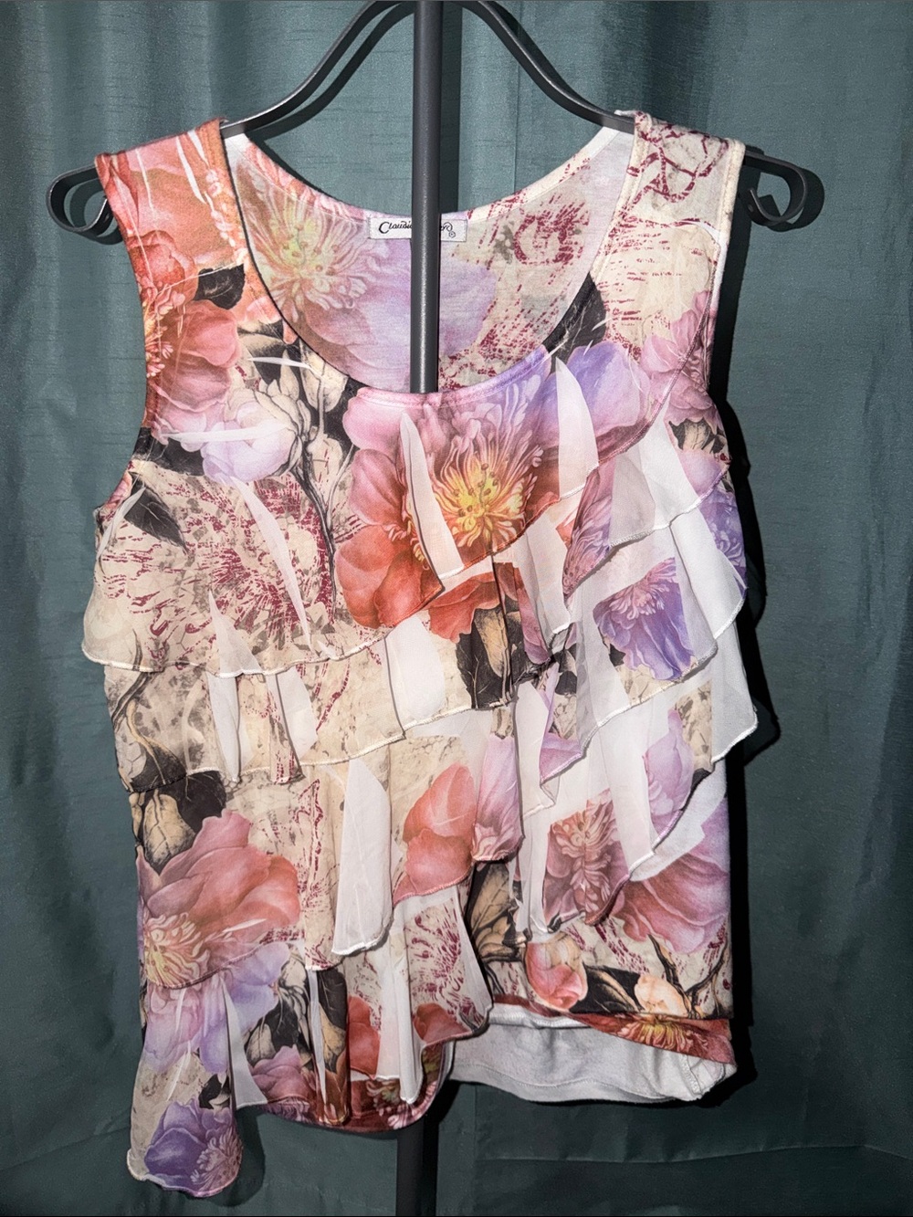 Claudia Richard Floral Ruffle Camisole - Pink Purple Cream